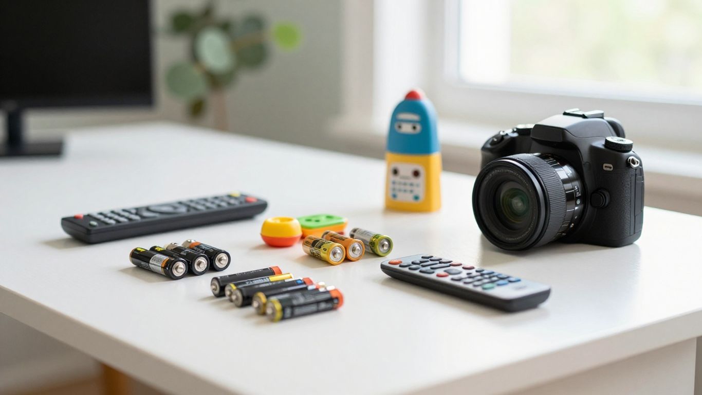 AA batteries beside household devices