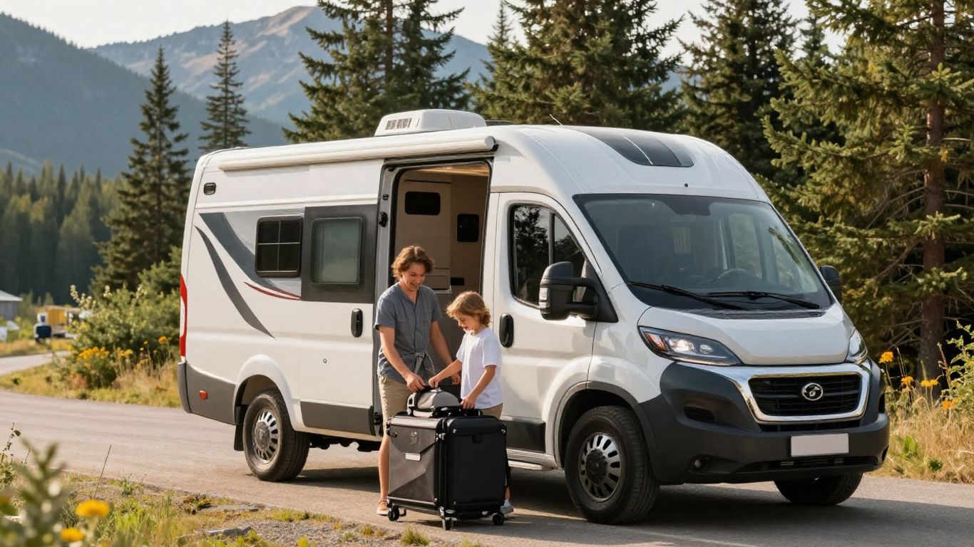 Family loading motorhome for Canadian adventure.