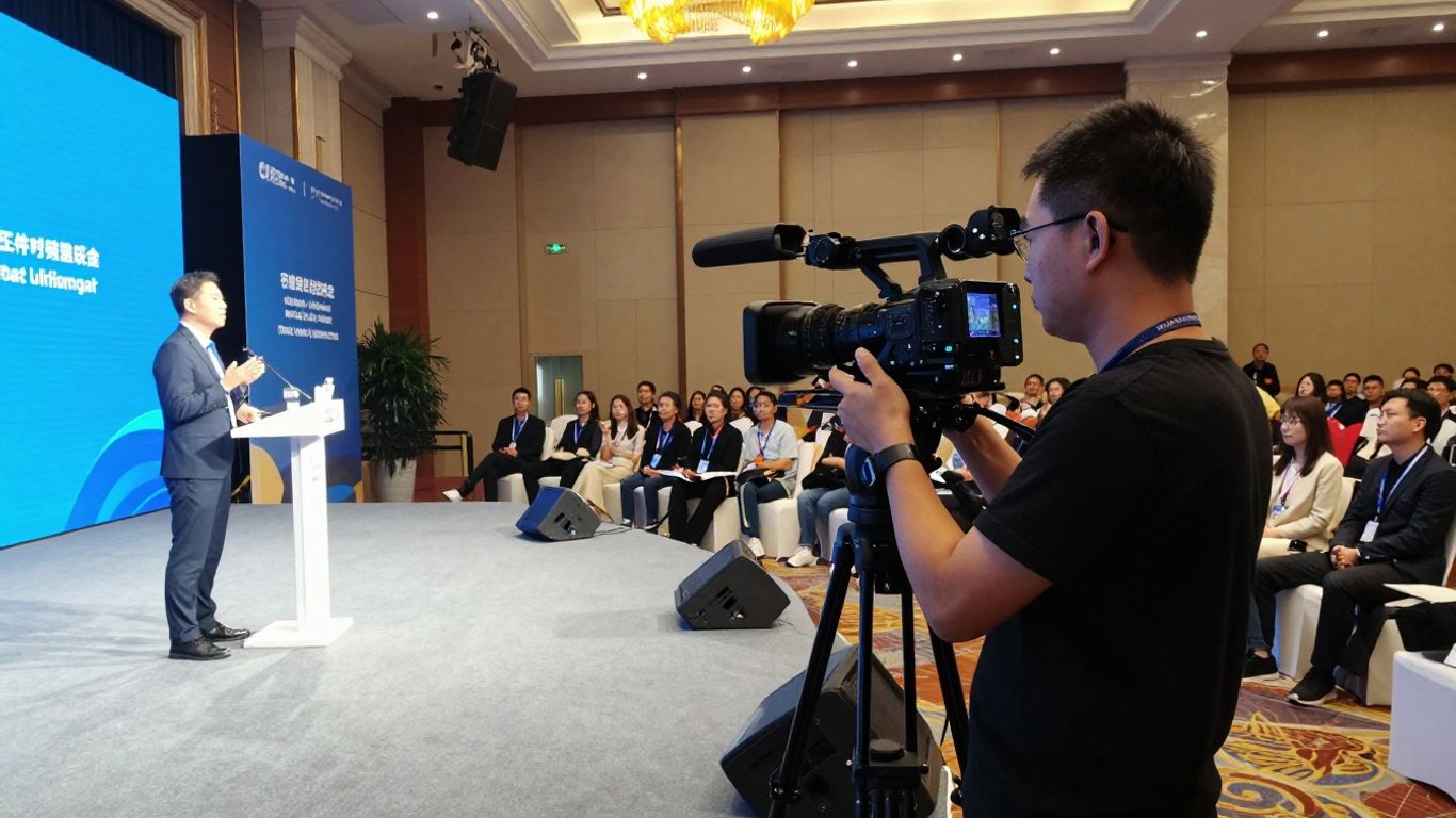 Videographer filming a modern conference event.