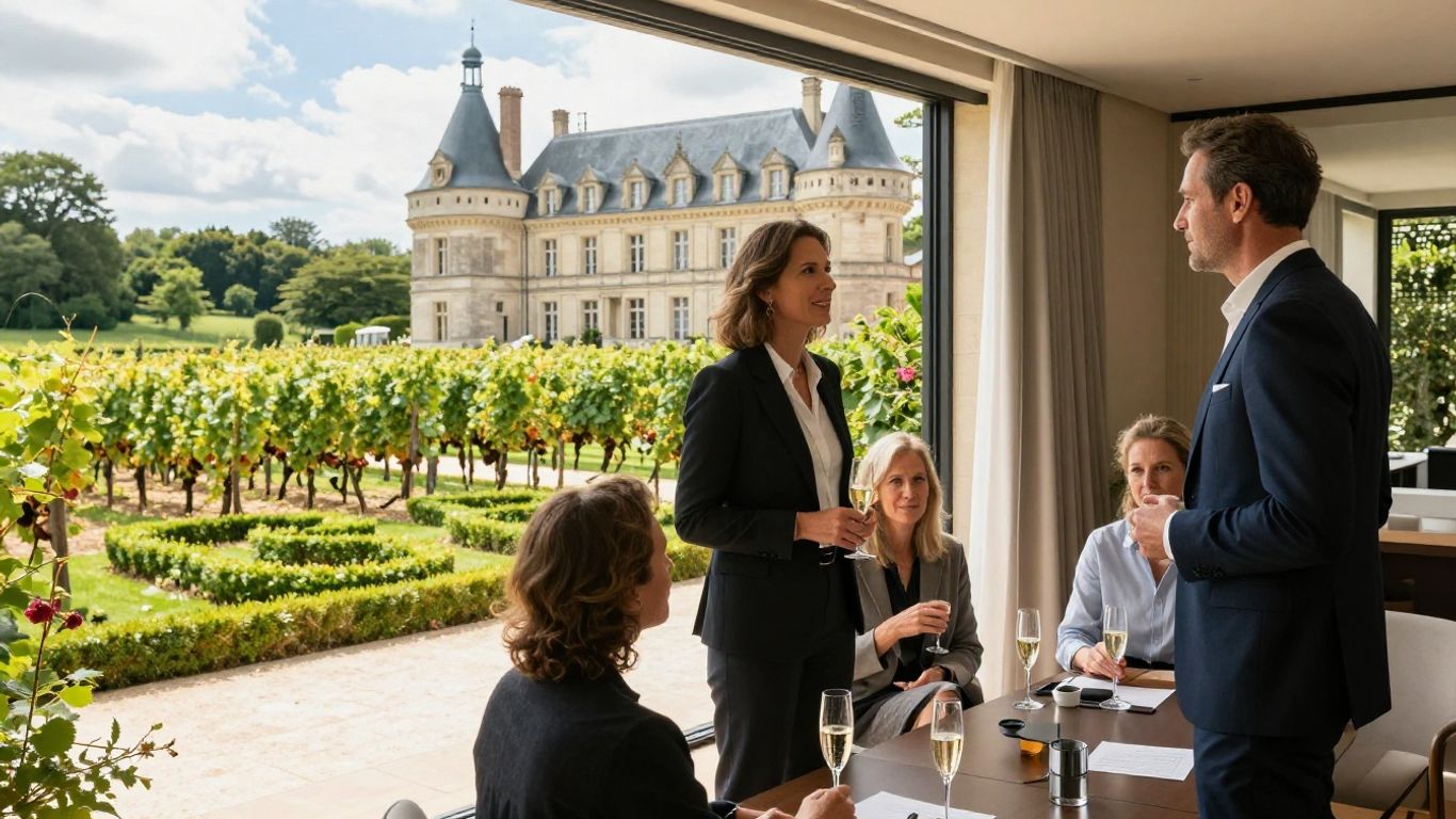 French château with vineyards and executives.