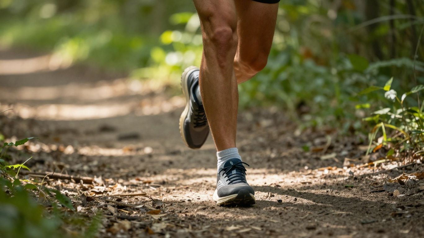 Runner's legs in motion on a trail.