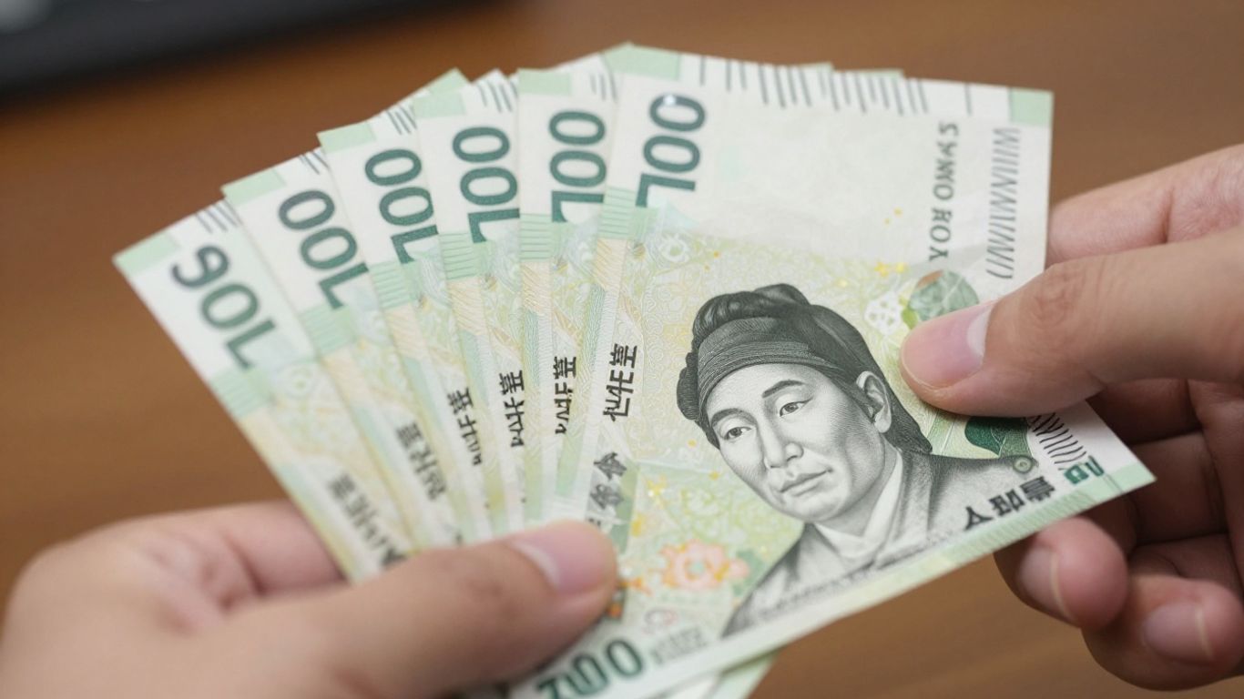 Hand holding Korean Won bills