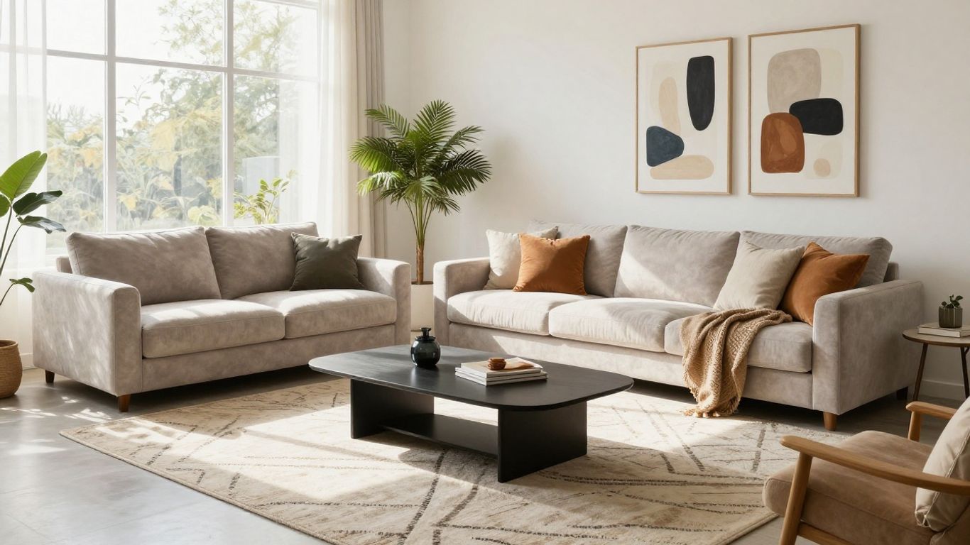Modern living room with stylish furniture and decor.