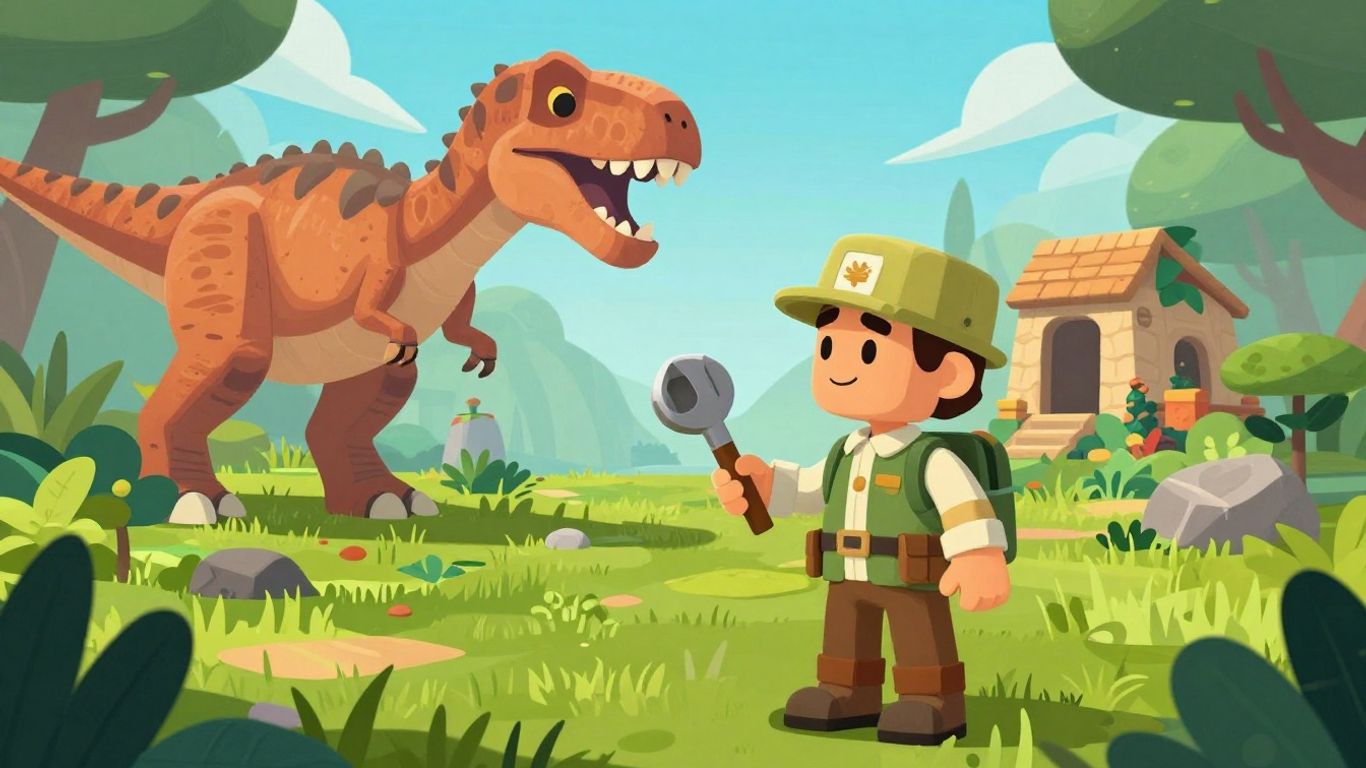 Player building a dinosaur habitat in a game.