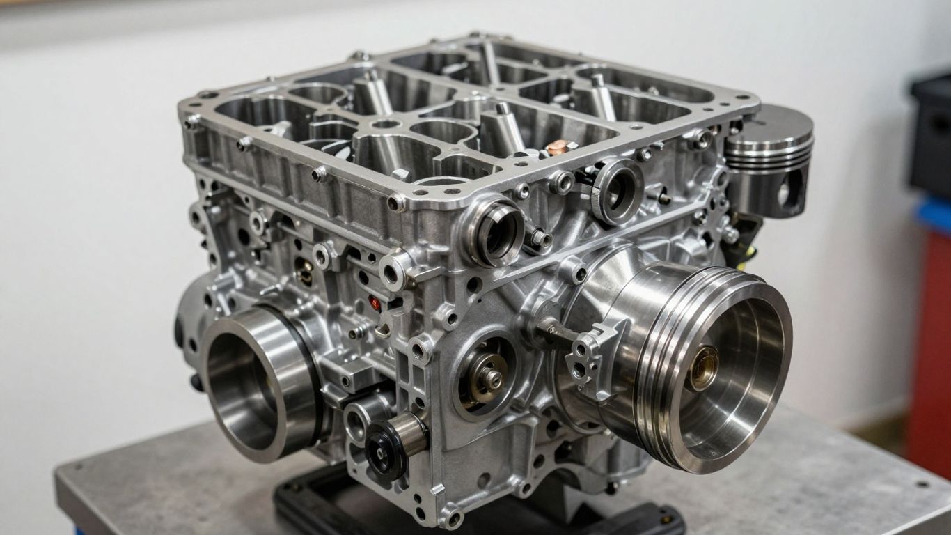 Reconditioned Subaru engine in a workshop