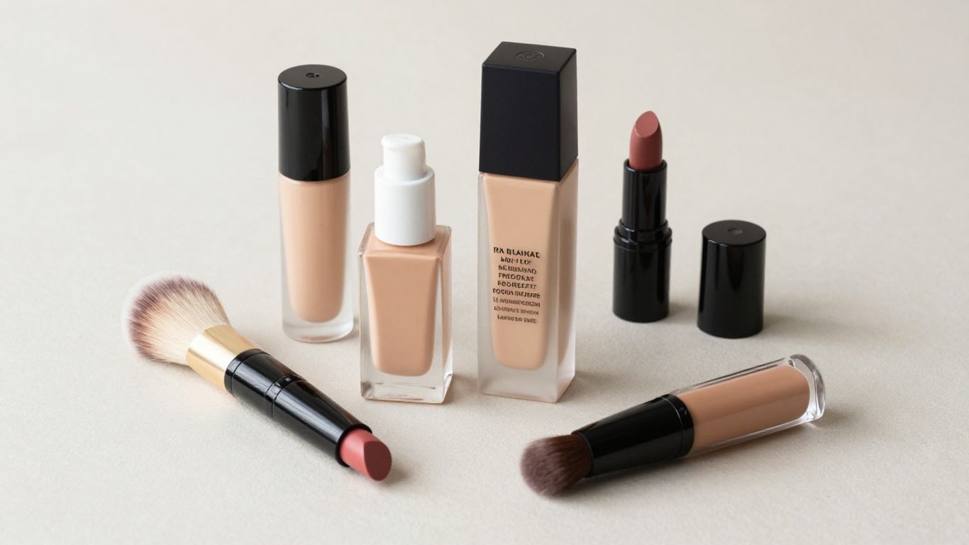 Clean beauty makeup products arranged for a routine.