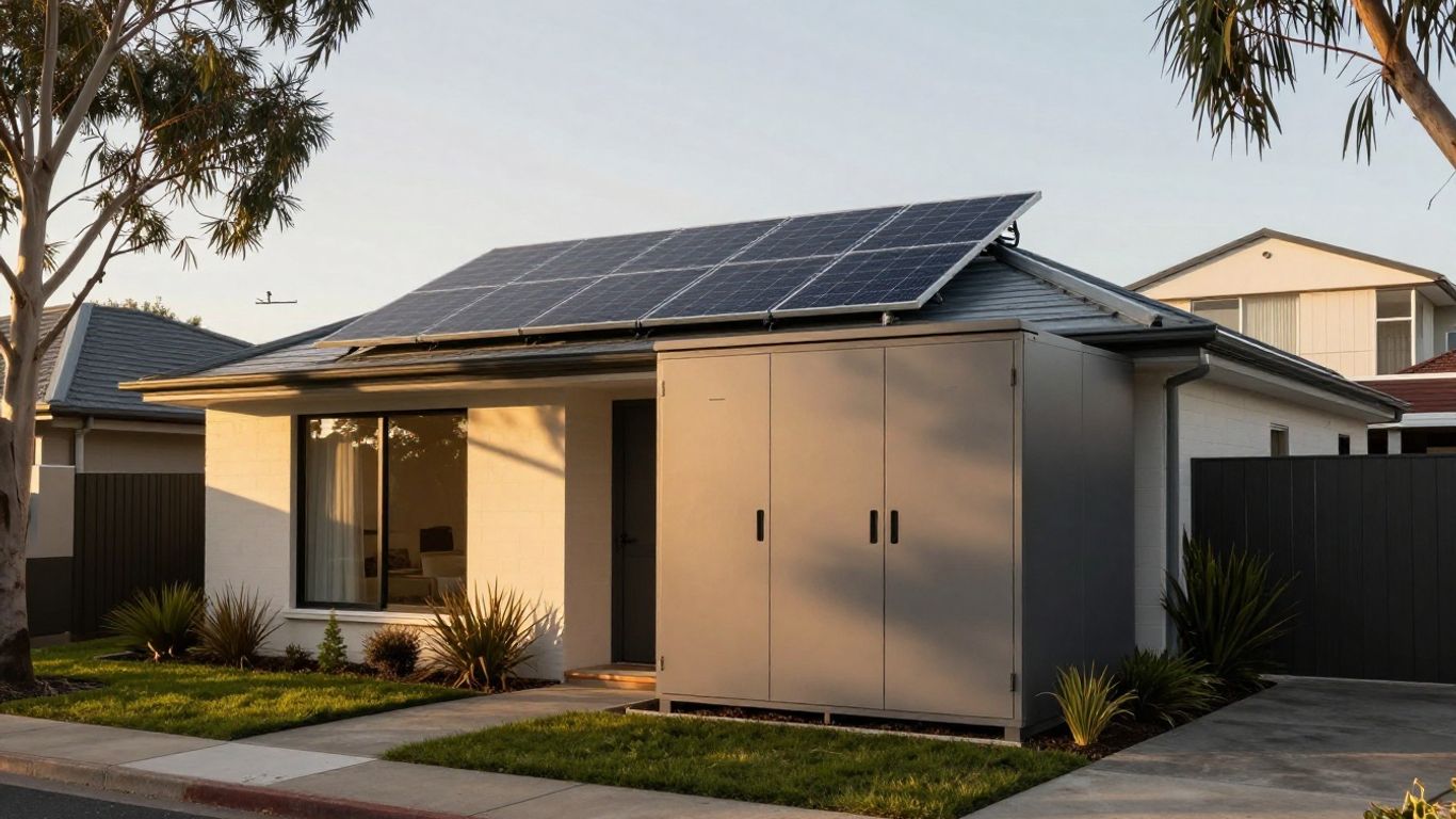 Stackable home battery beside Australian house