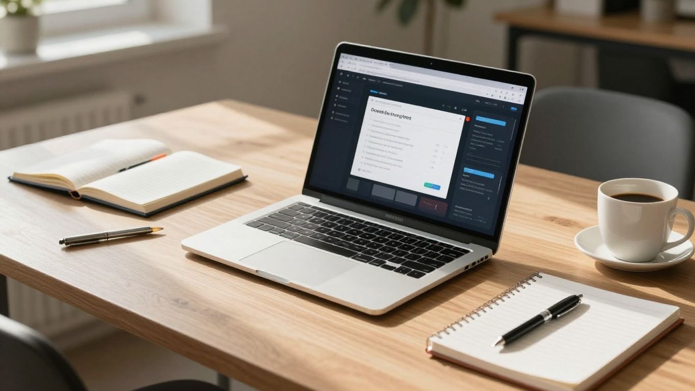 Content marketing tools on a modern desk.