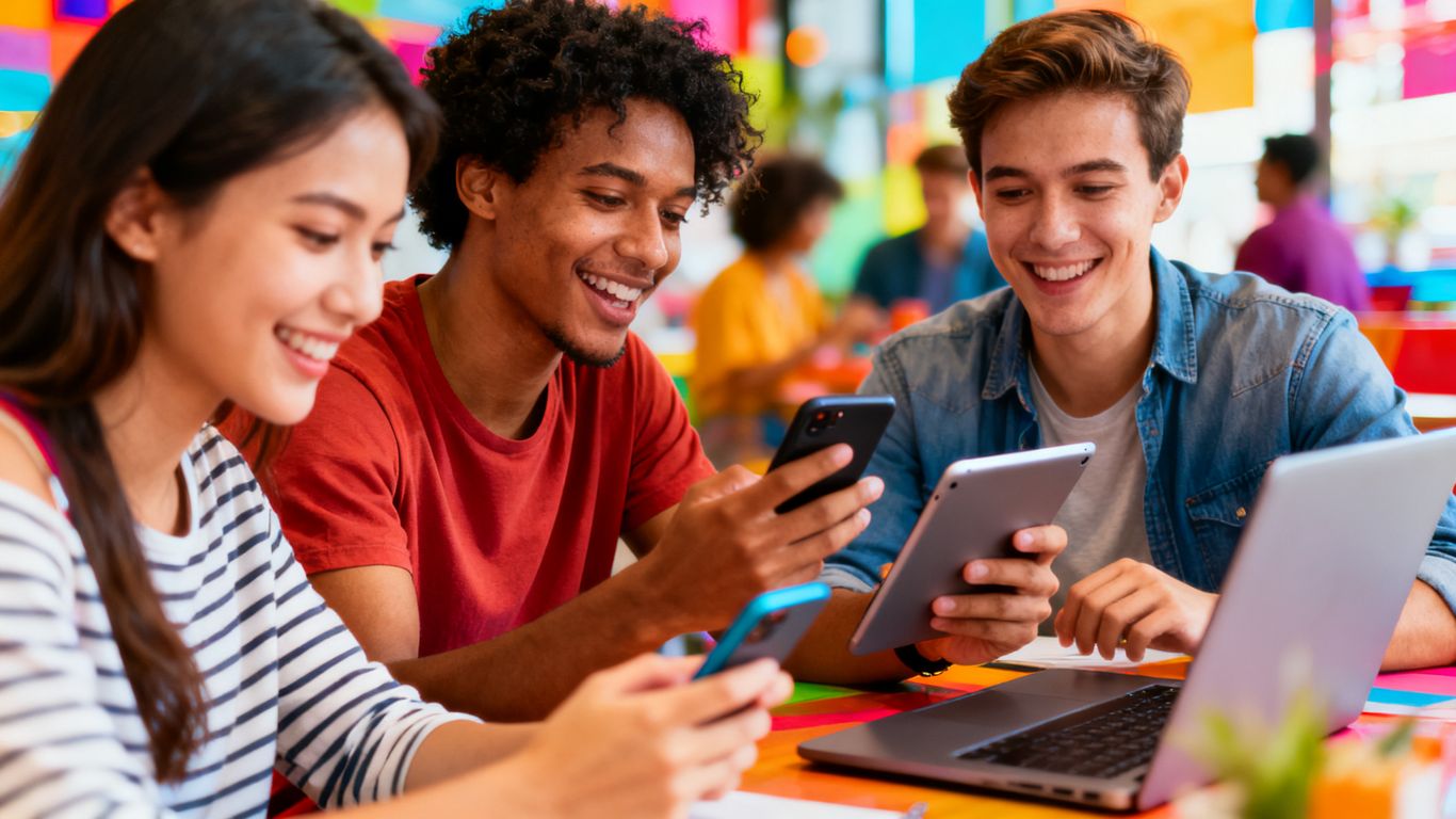 People interacting with screens, brand online presence