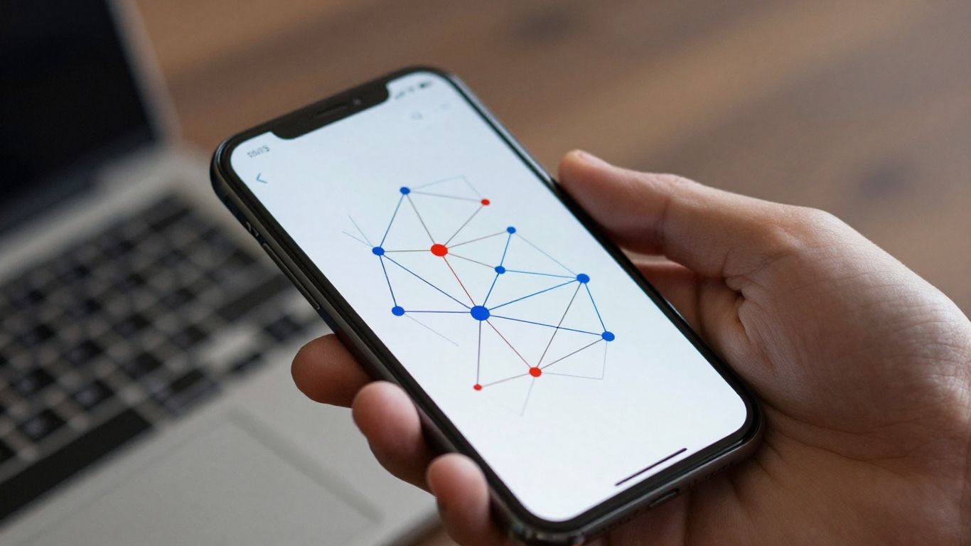 Diagrama de red complejo en un teléfono inteligente.