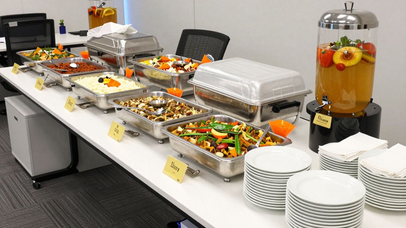 Office Diwali buffet arranged for easy serving