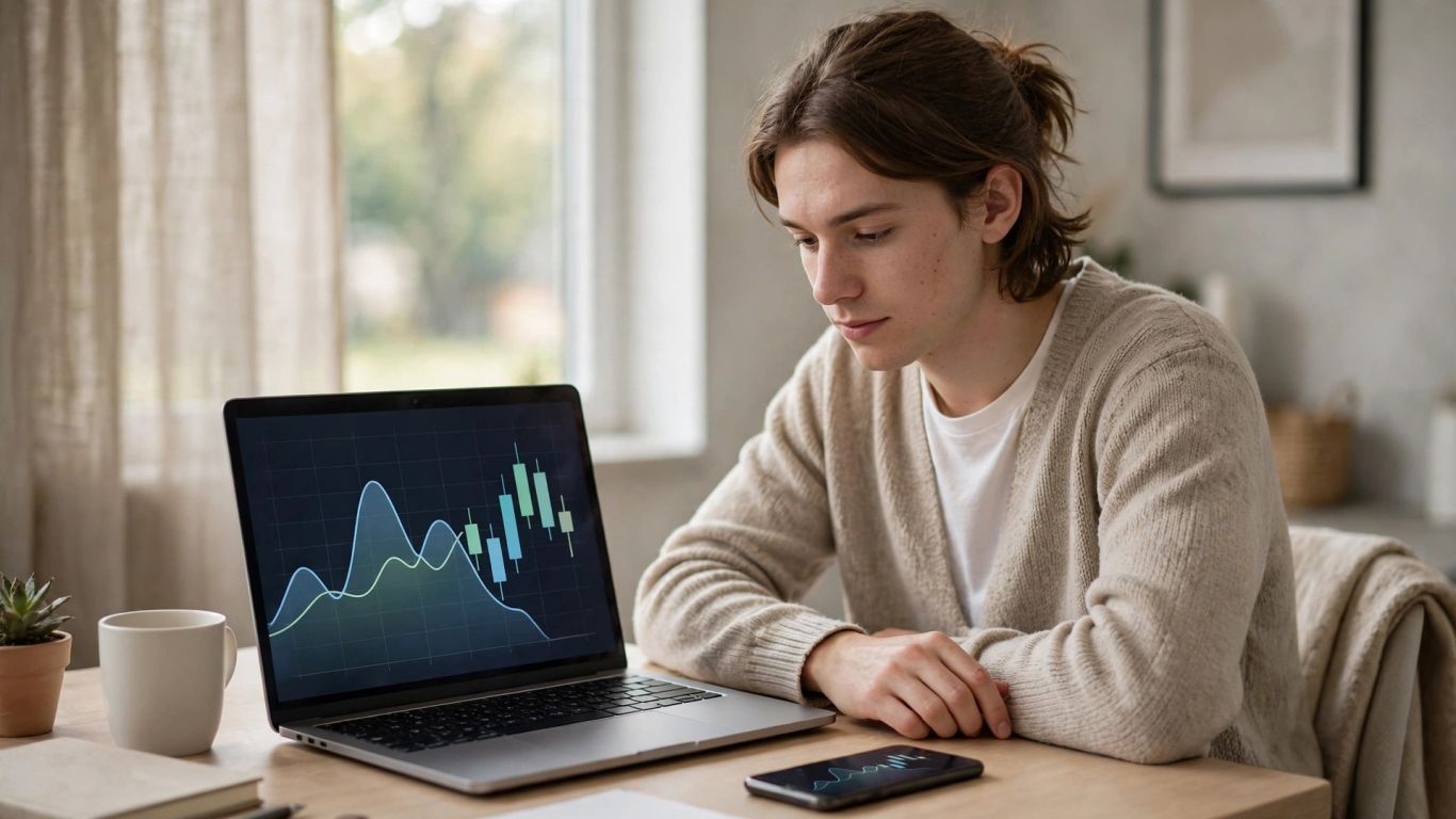A beginner reviewing a crypto trading platform at home