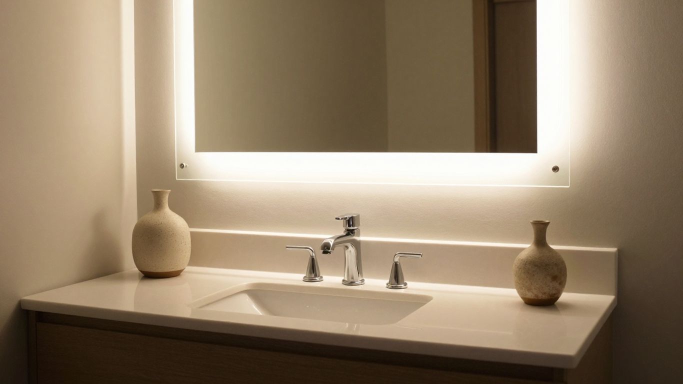 Bathroom vanity with mirror and elegant lighting