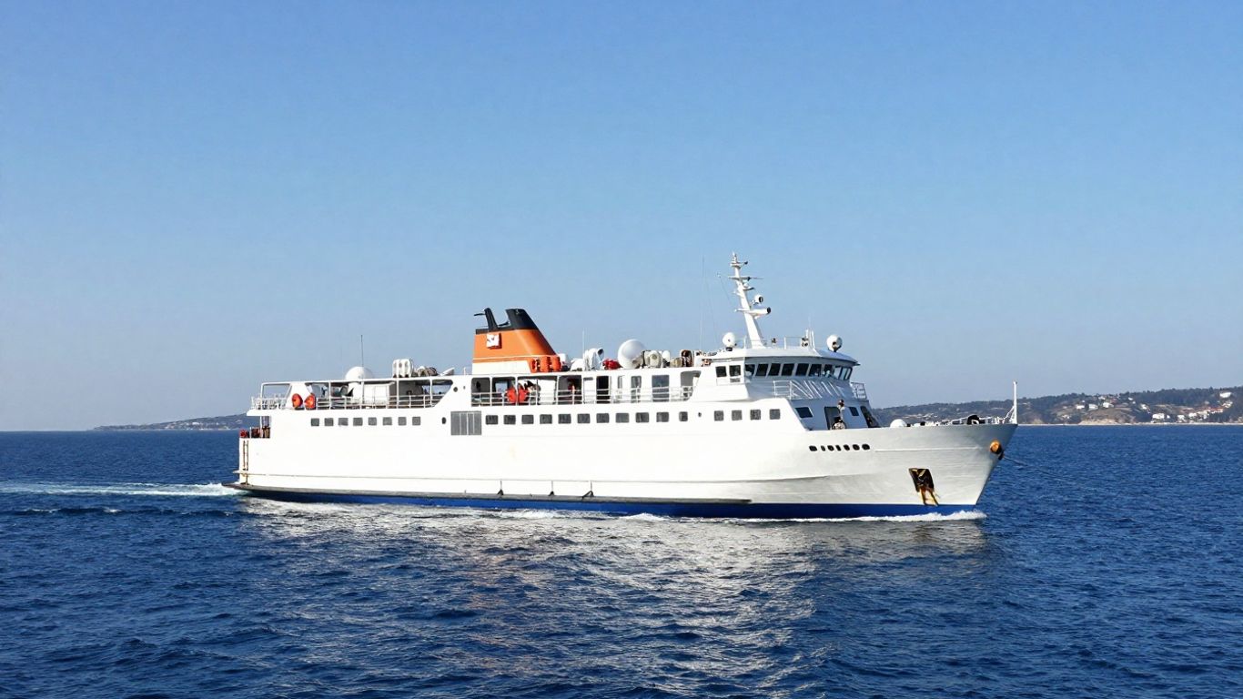 Ferry sailing across the sea towards France.