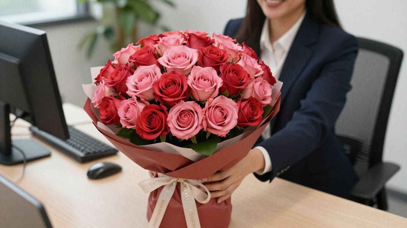 A person signing for a floral delivery