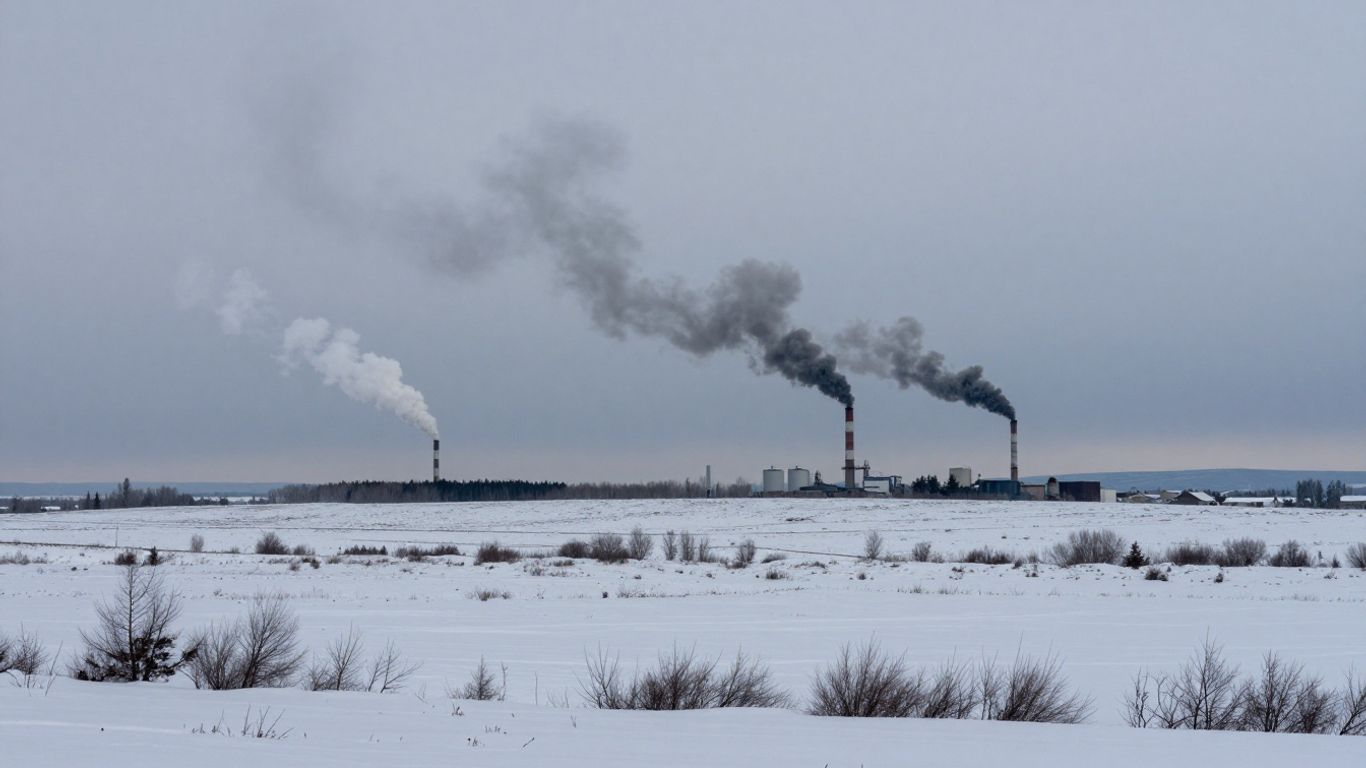 Paysage canadien enneigé sous un ciel pollué
