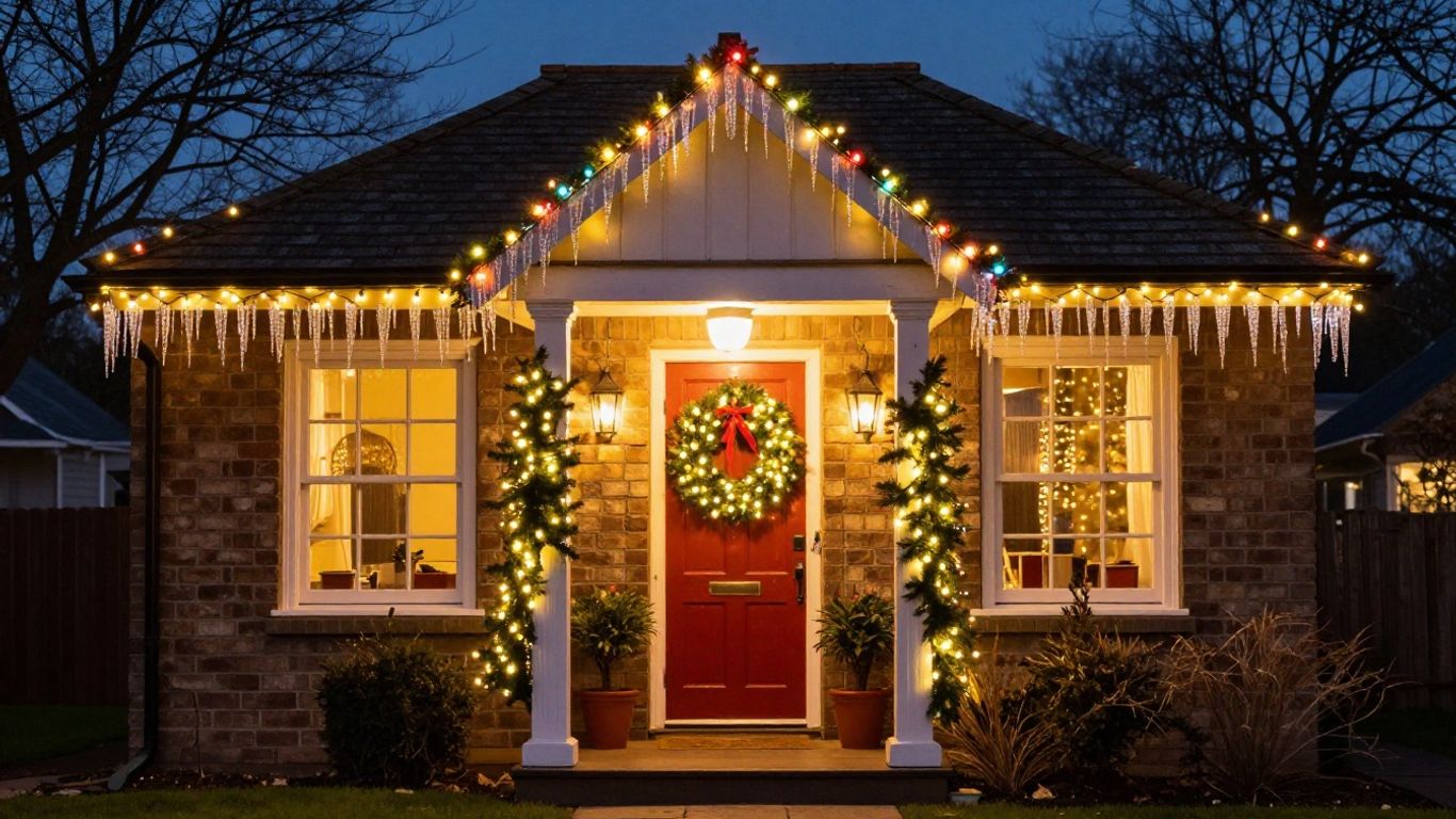 Swansea home decorated with Christmas lights.