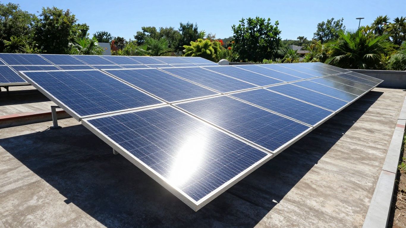 Panneaux solaires sur un toit sous le soleil.