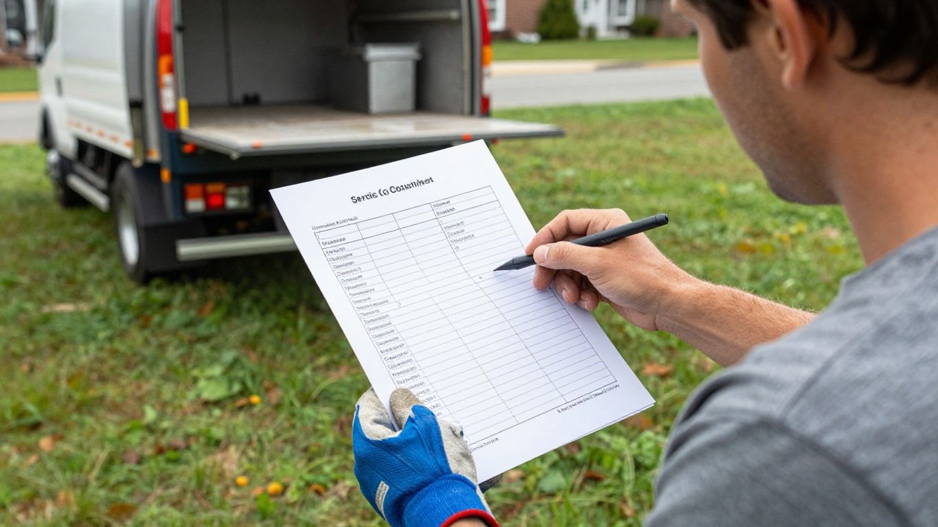 Technician preparing septic maintenance estimate