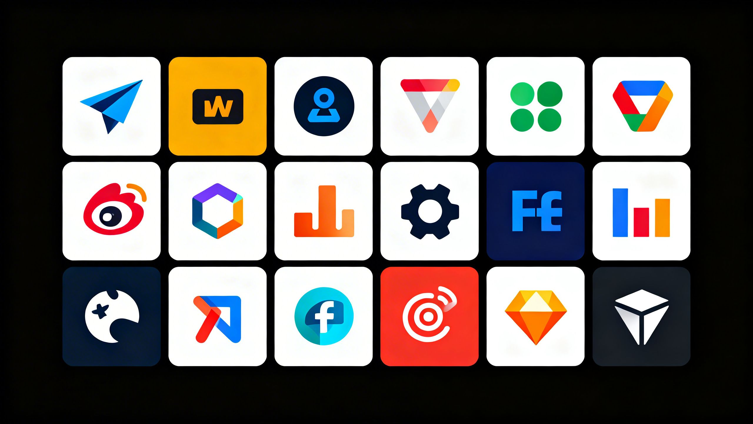 A grid of diverse and colorful logos representing various software applications.