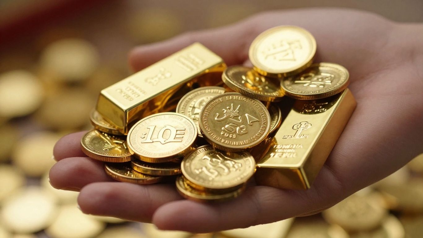 一只金手握着金币和金条