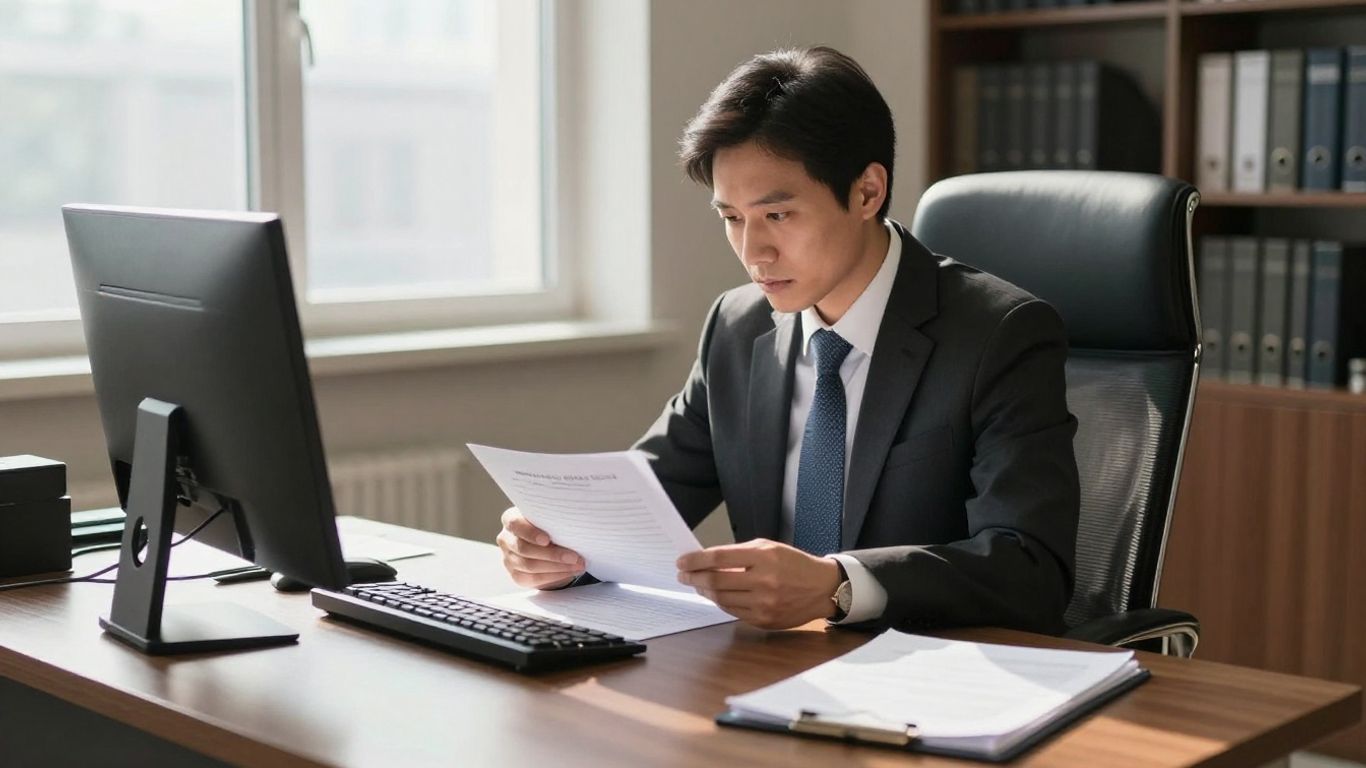 Attorney working in a well-lit office.
