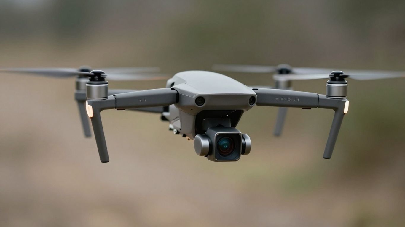 Drone with thermal camera flying outdoors.