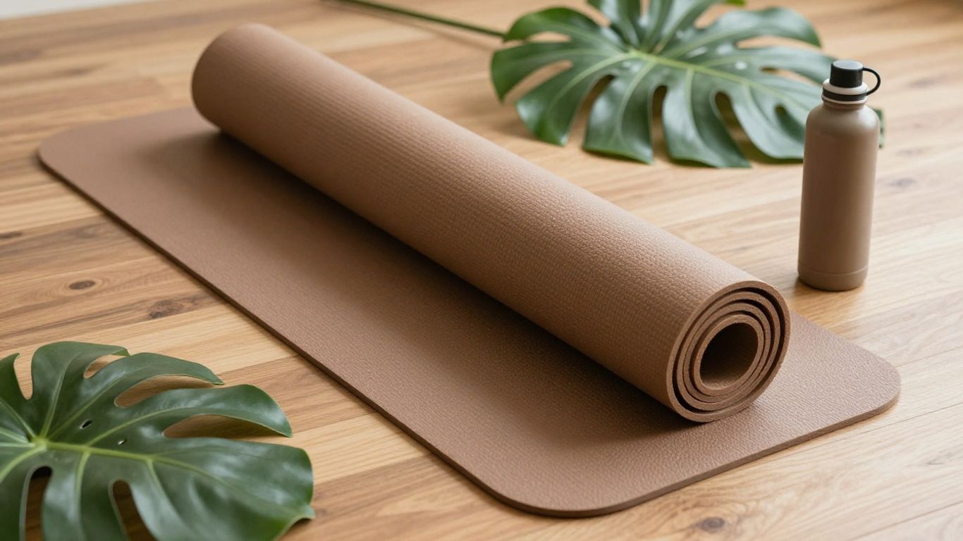 Natural rubber yoga mat in a bright studio