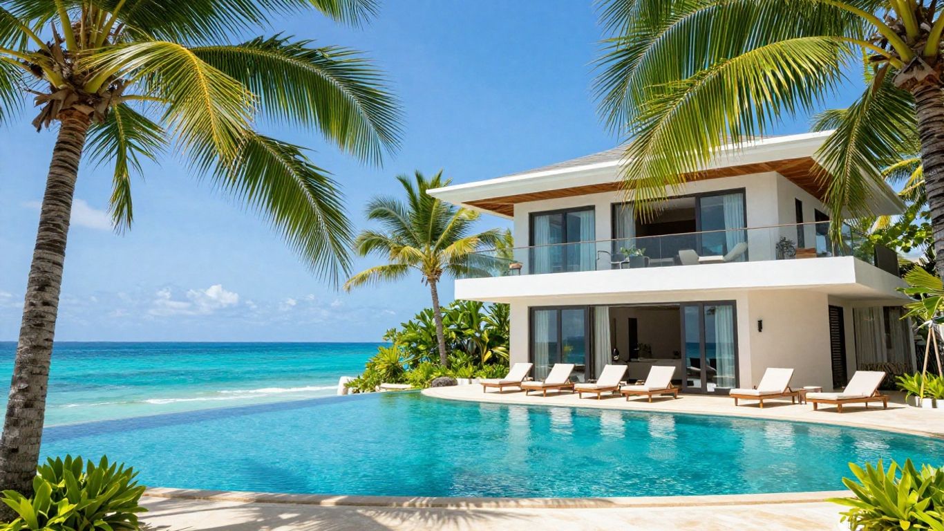 Luxury tropical villa with ocean view.