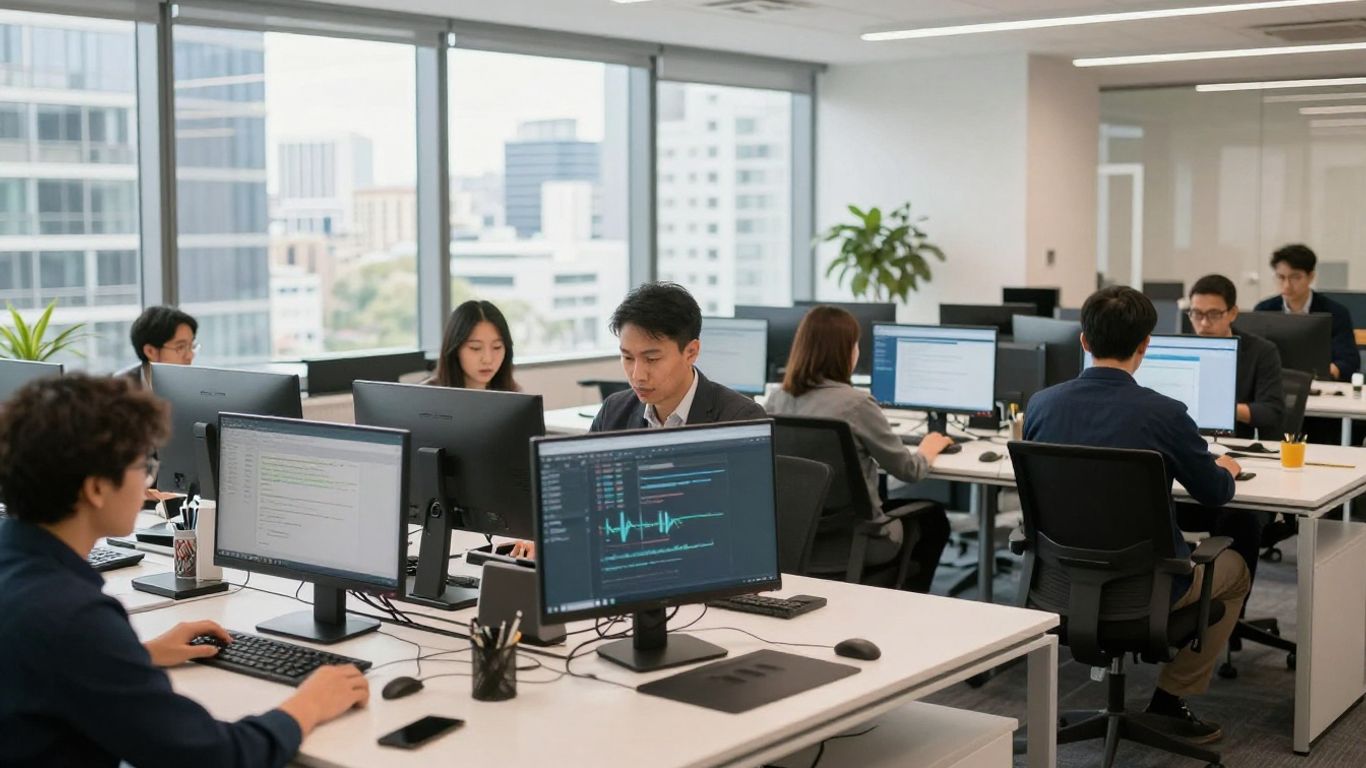 Brisbane SMB office with technology and professionals.