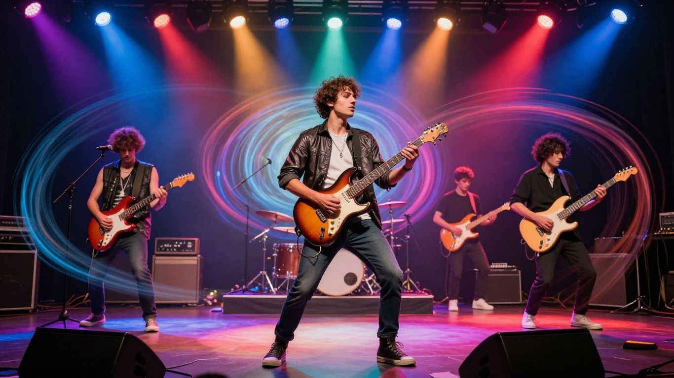 Musician performing with dynamic visual effects.