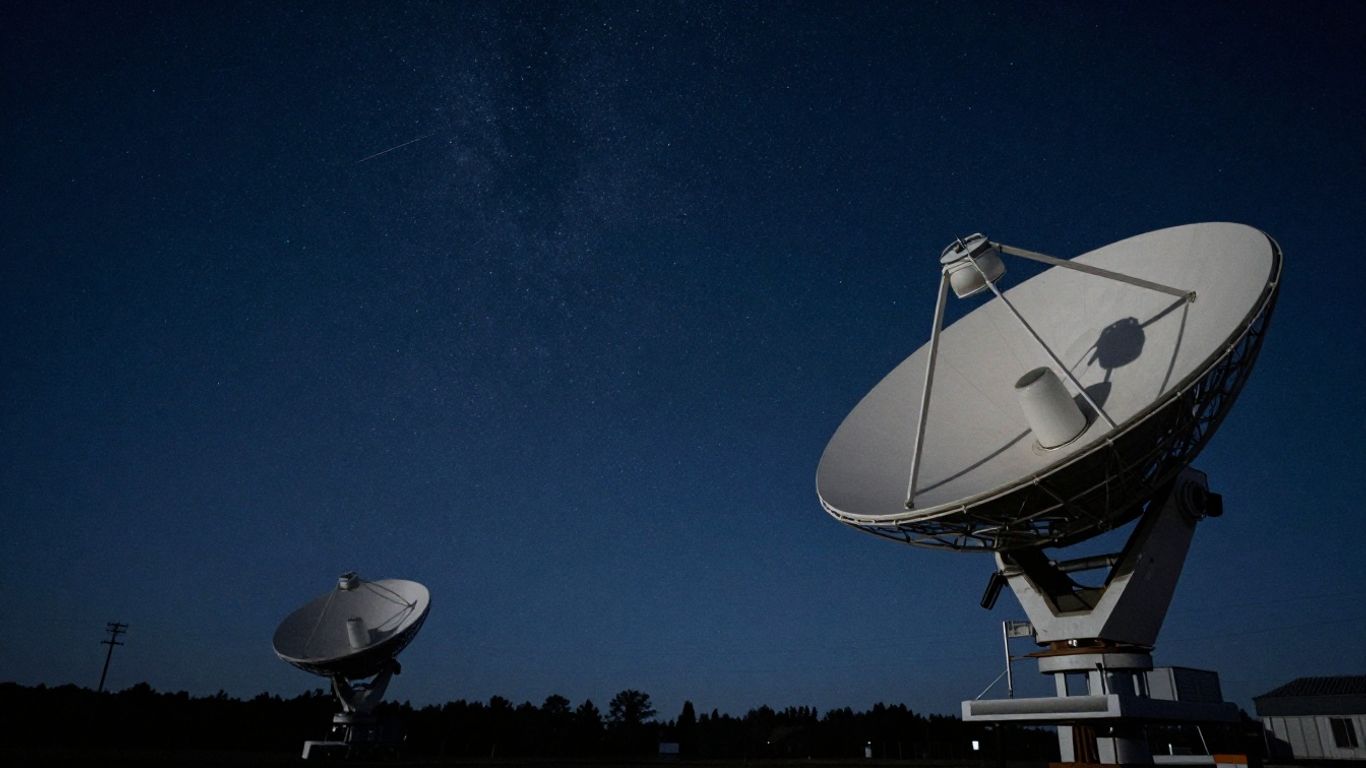 Satellite dish receiving signals from space.