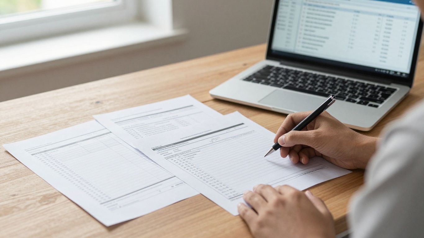 Accountant reviewing organized business records