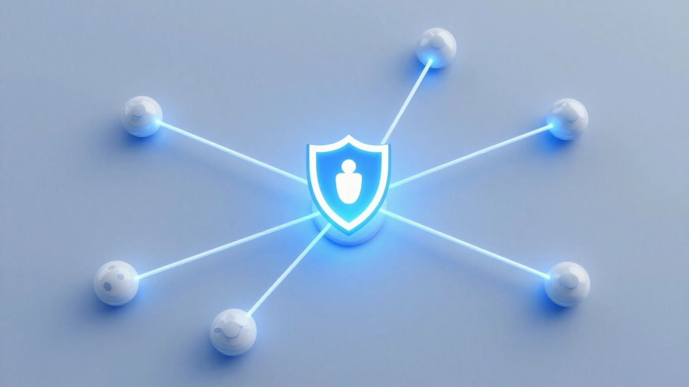 A secure data node with blue connection lines
