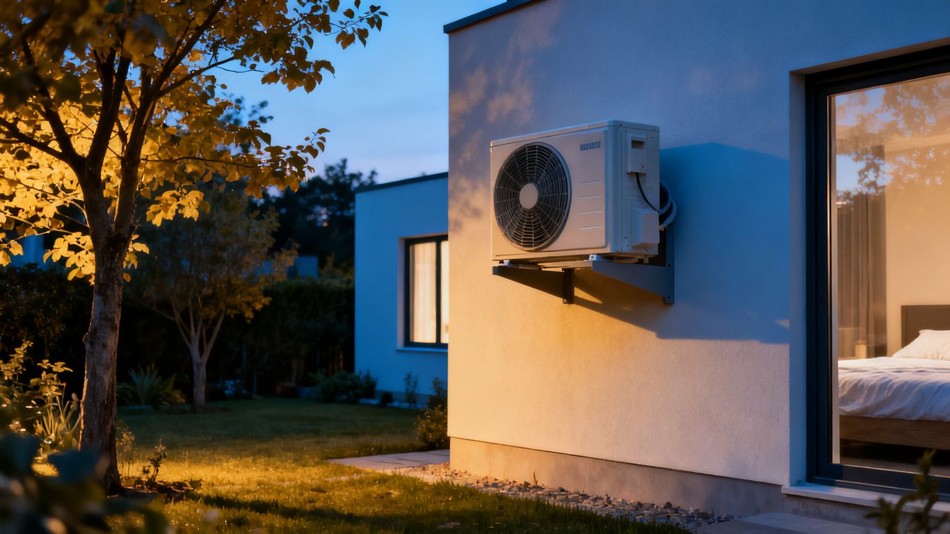 Unité extérieure de climatisation dans un jardin
