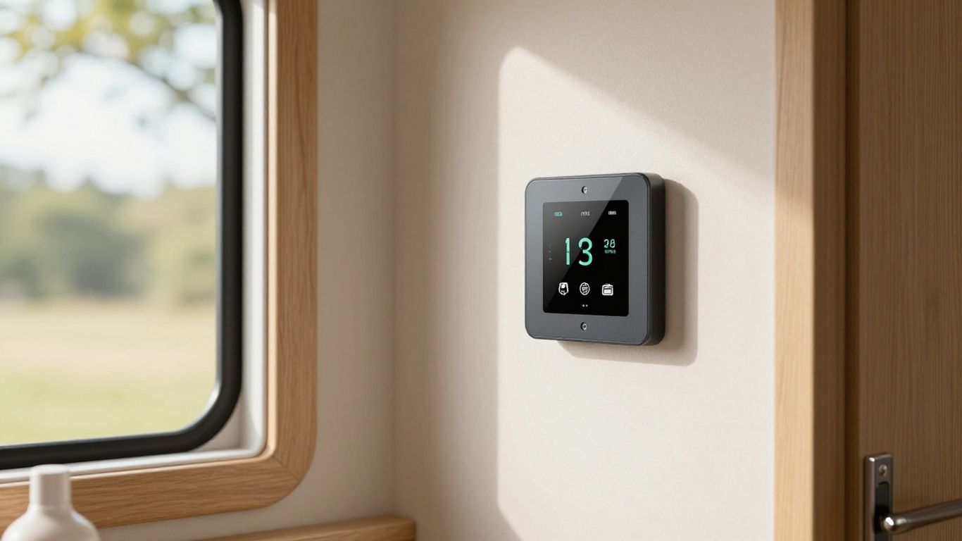Tiny house interior with thermostat