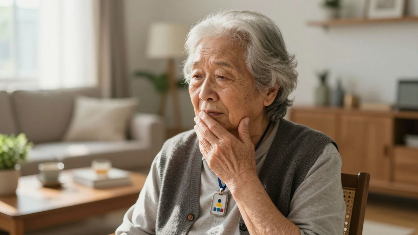 Senior with medical alert pendant at home
