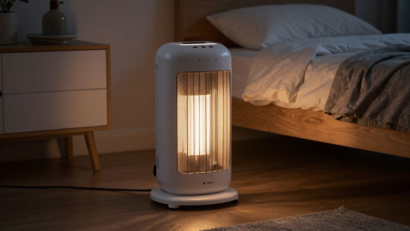 Radiateur d'appoint allumé dans une chambre la nuit.