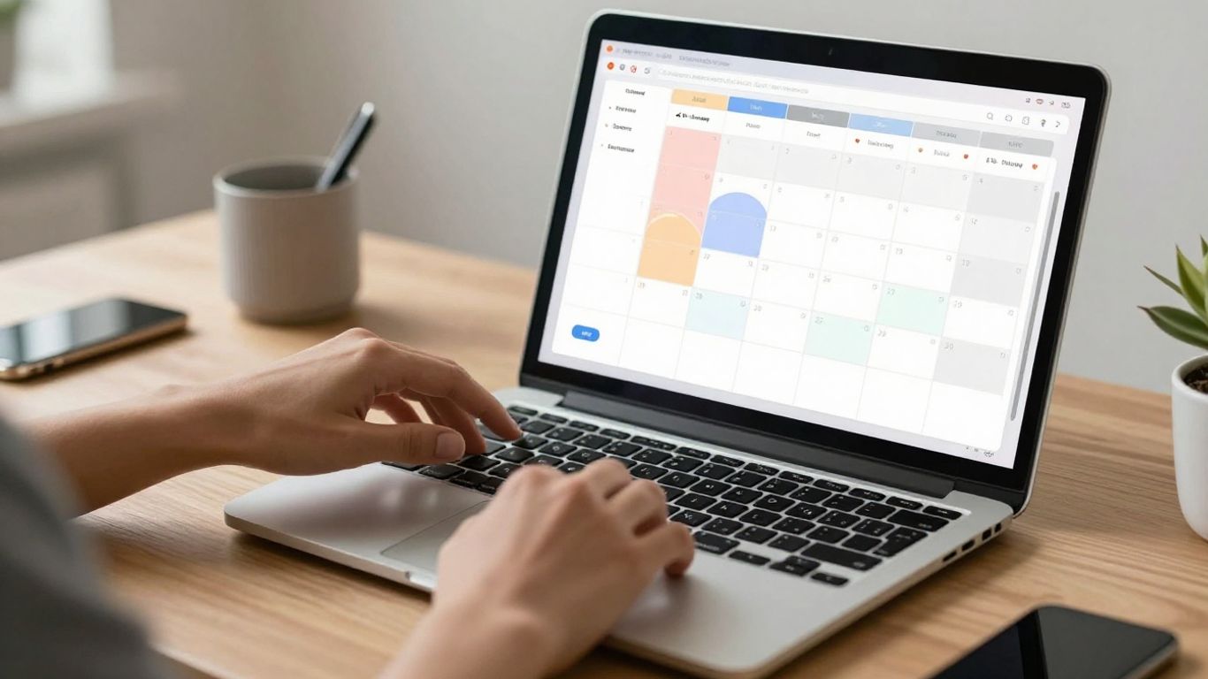 Calendar time blocking on a laptop screen.