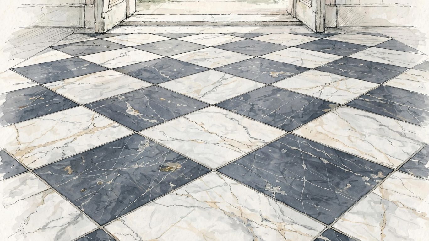 Marble flooring with a carefully planned tile pattern