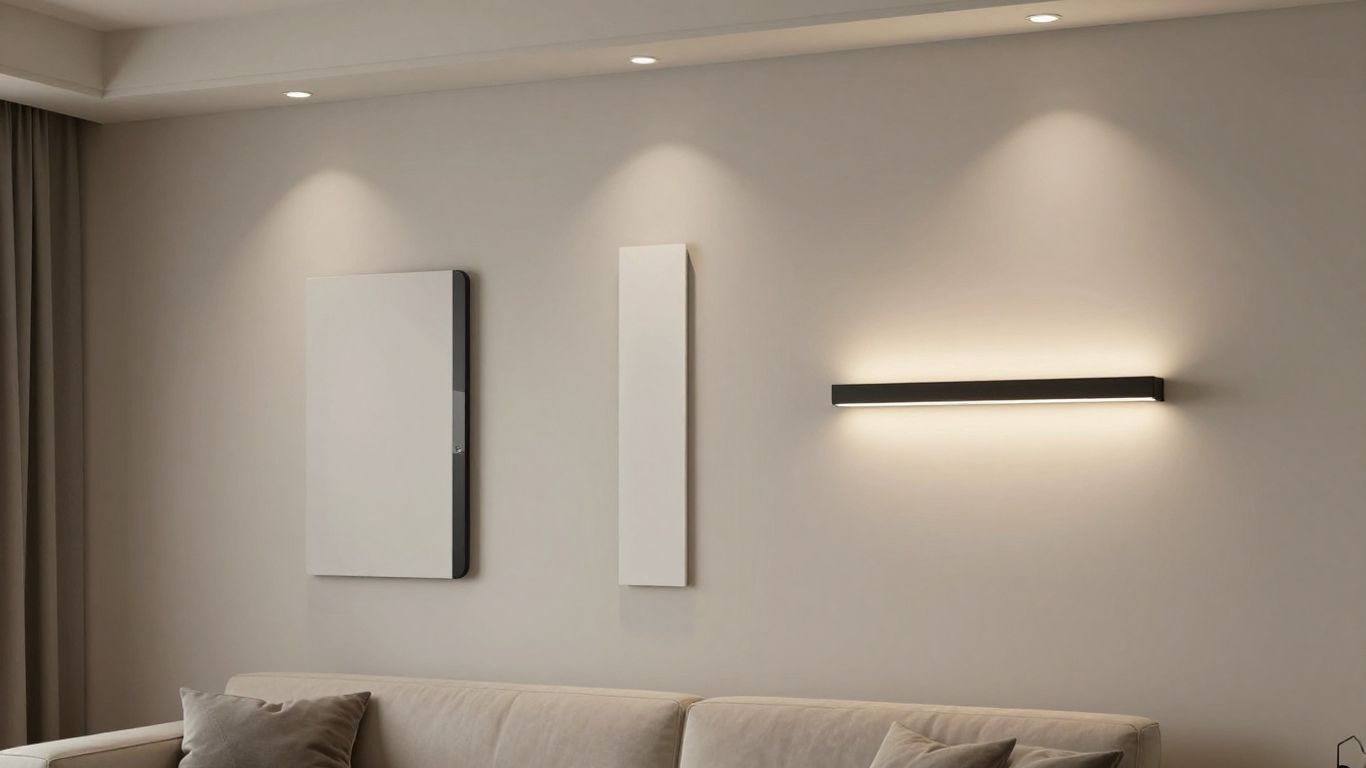 Modern flush wall lights illuminating a living room.