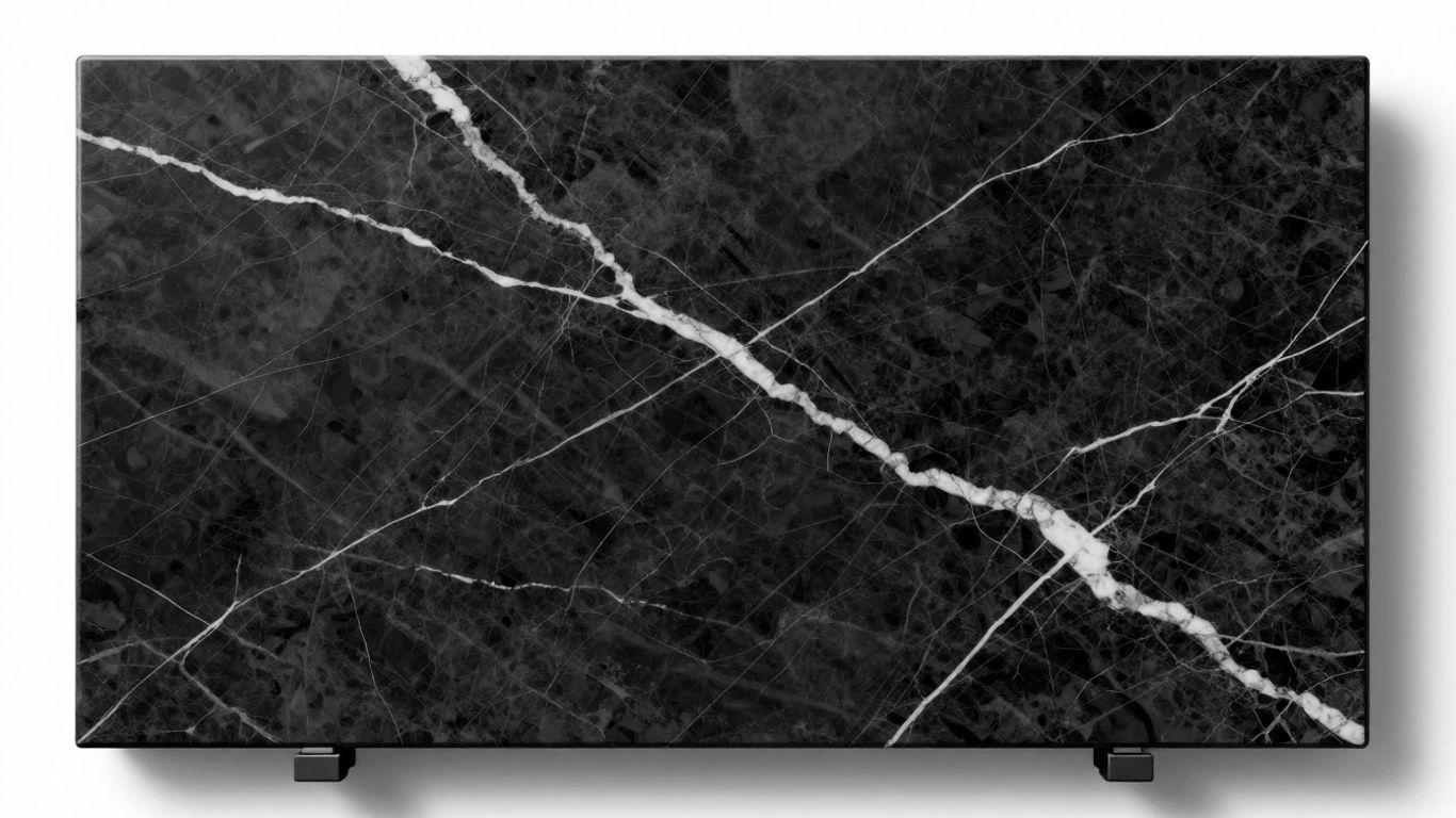 Nero Marquina marble slabs with white veins.