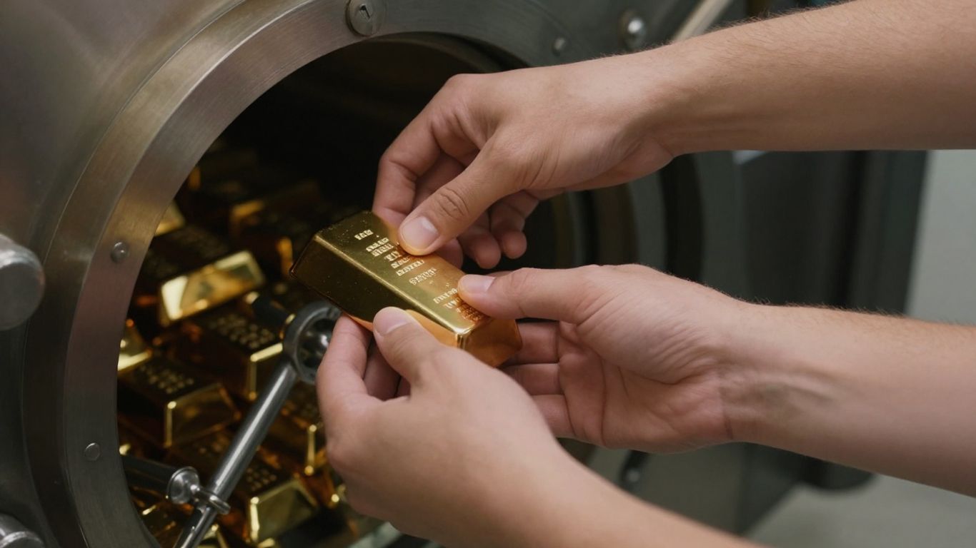 双手将金条放入保险箱。