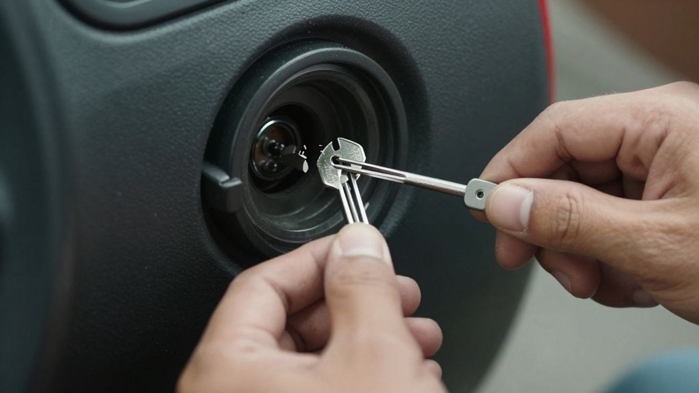 Locksmith technicians using specialty tools at the scene