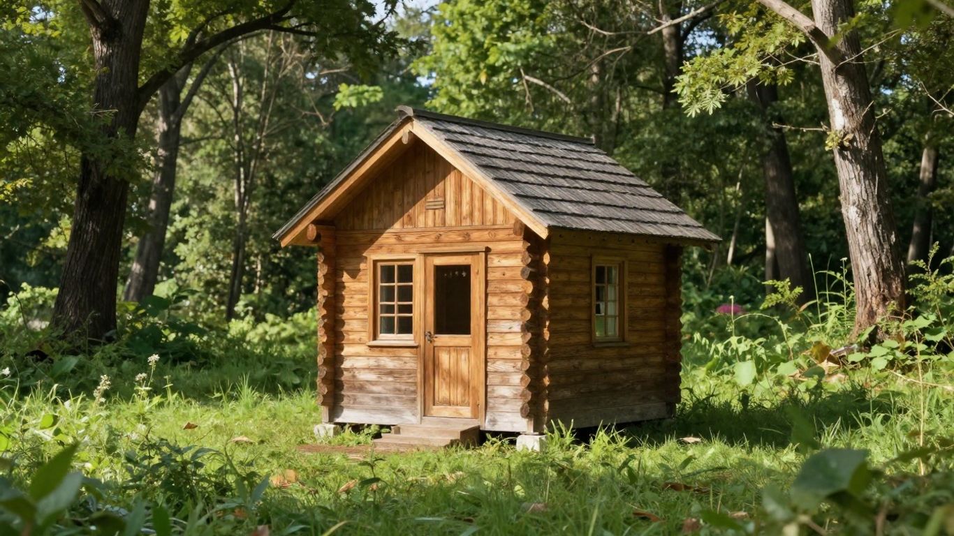 Tiny home on a sunny, undeveloped plot of land.