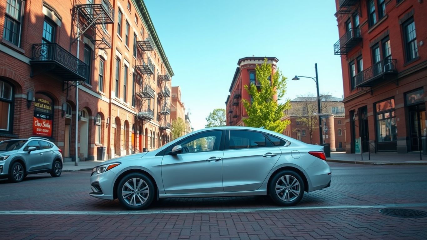 A clean car parked in downtown Detroit