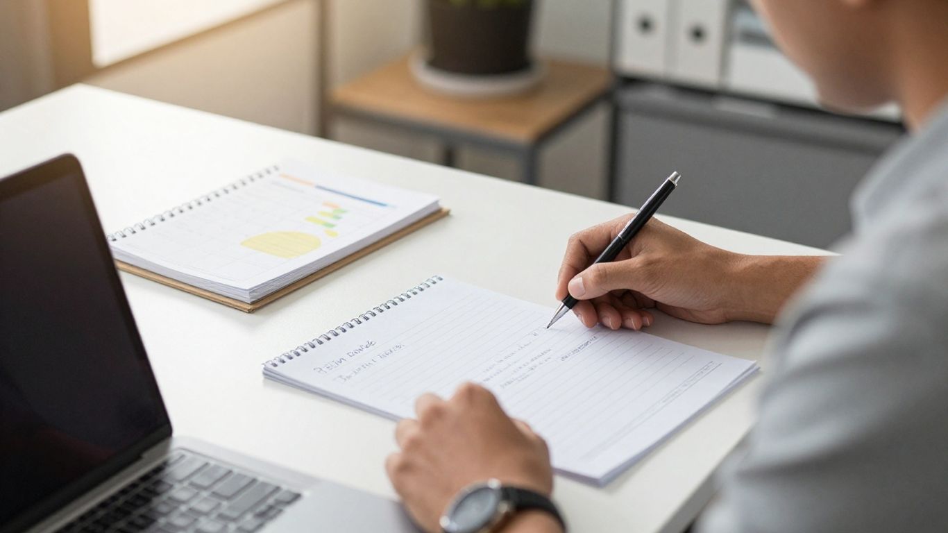 Employee performance review planning at a desk