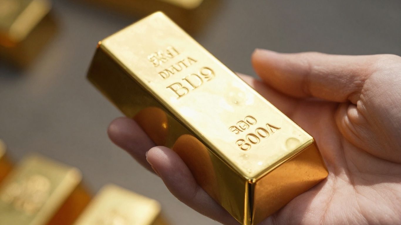 Main d'or tenant une barre d'or brillant