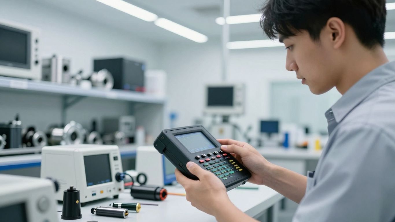 A professional technician inspects electric vehicle components