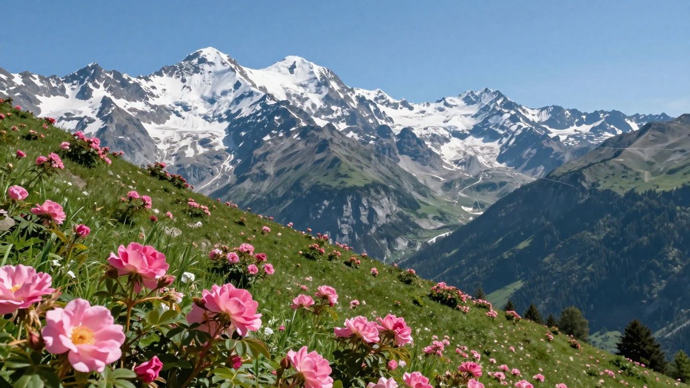 Alpenrosen blühen auf einer Bergwiese im Frühling